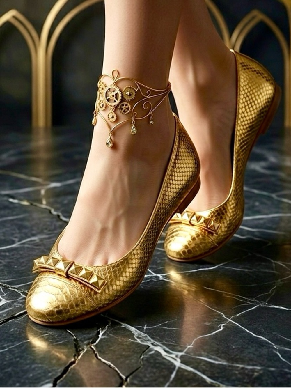 Michael Kors gold metallic ballet flats